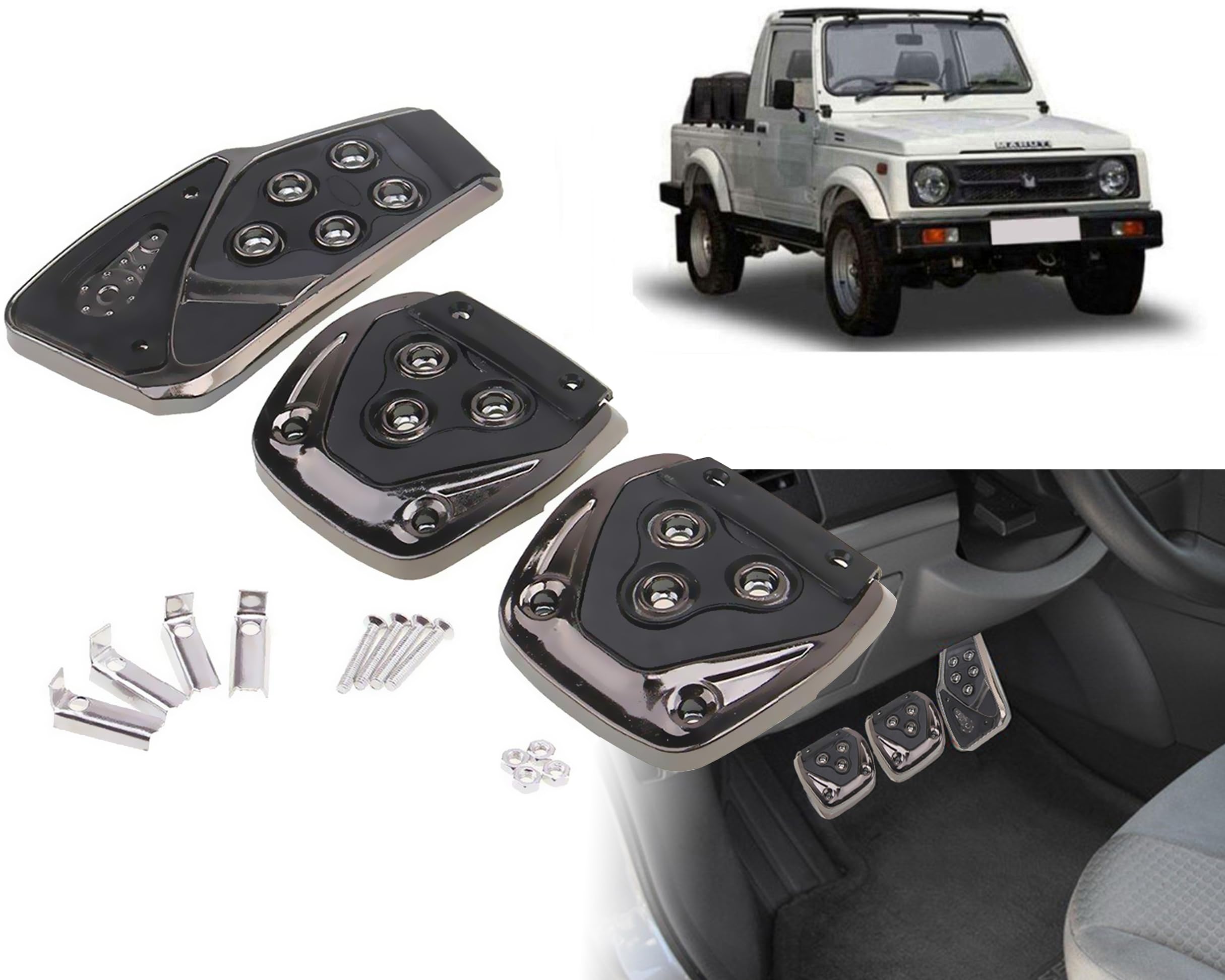 Selifaur - 3 Pcs Black Non-Slip Manual Car Pedals kit Pad Covers Set for Maruti Gypsy King-picture-16