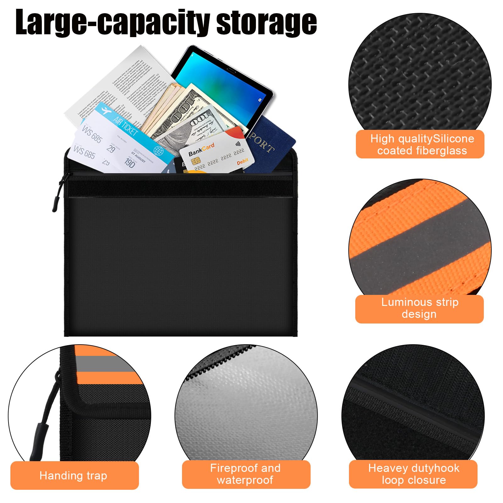 3 Piezas Bolsa Ignífuga, Bolsa de Documentos Ignífuga, Carteras Ignífugas Impermeable, Bolsa de Almacenamiento de Seguridad, para Proteger Objetos de Valor, Documentos, Pasaporte, Joyería