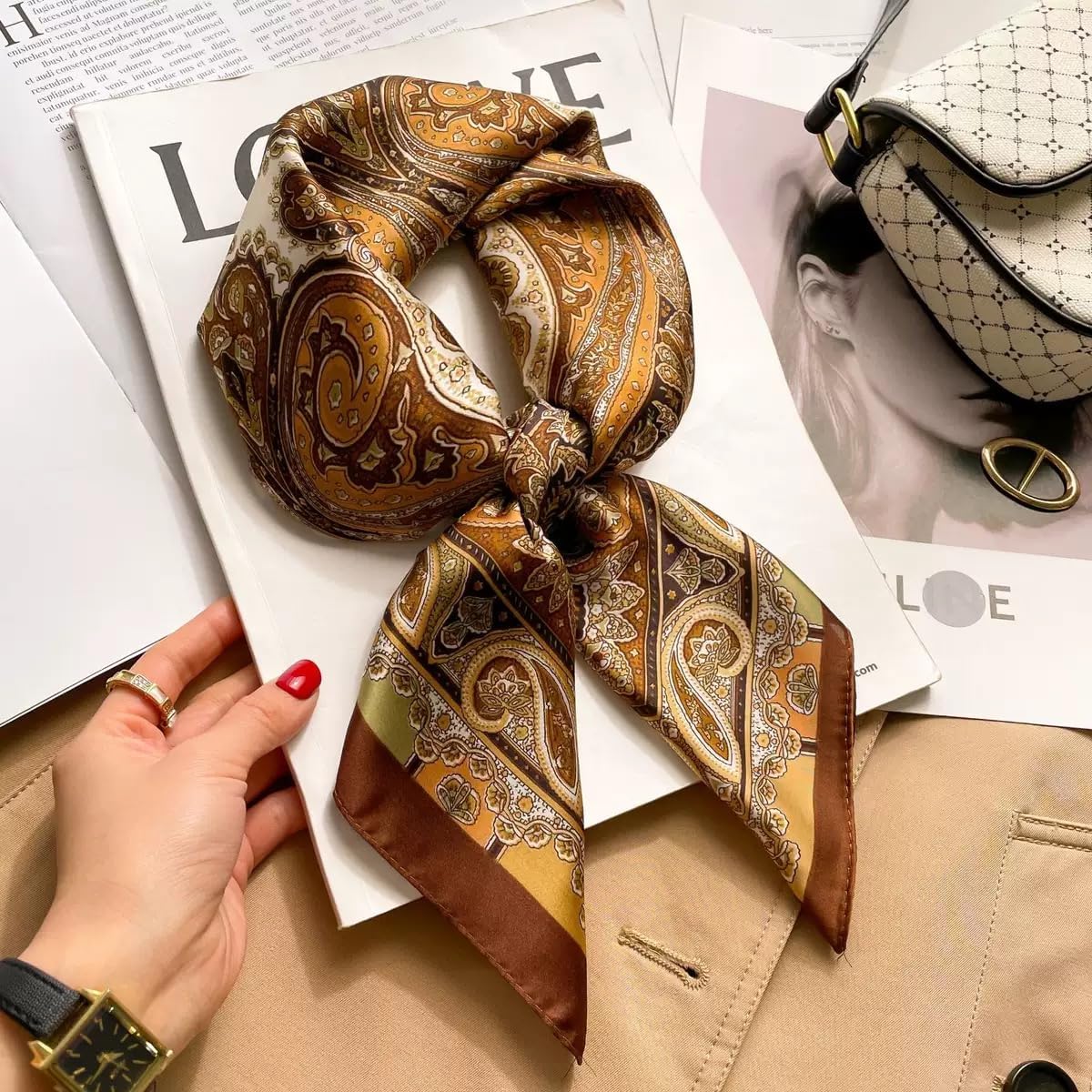 27.5 Inch Silk Like Head Scarf for Women Neck Bag Scarf Bandana Satin Fashion Accessory