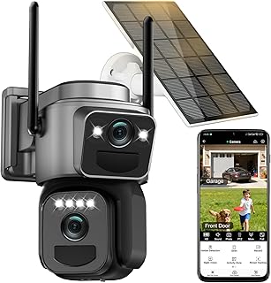 Budsun 4K Wireless Outdoor WiFi Surveillance Camera, Solar/Battery/Dual Lens, 360°PTZ Home Security, Automatic Tracking, V…