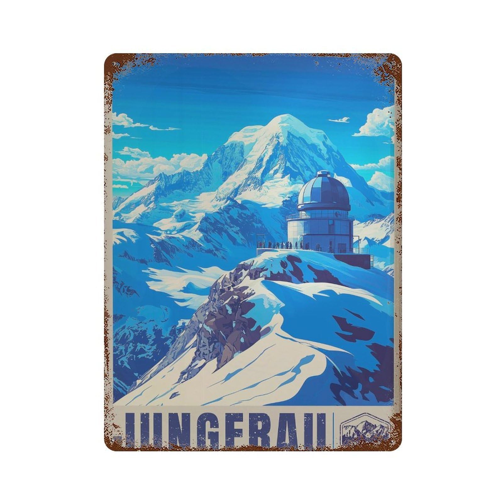 xiaoxiaoshen Jungfrau Switzerland Travel Alps Mountain Wall Decor Art Metal Tin Poster Modern Home Decor Art Home Bar Shop Decorations Vintage Sign 40x30cm