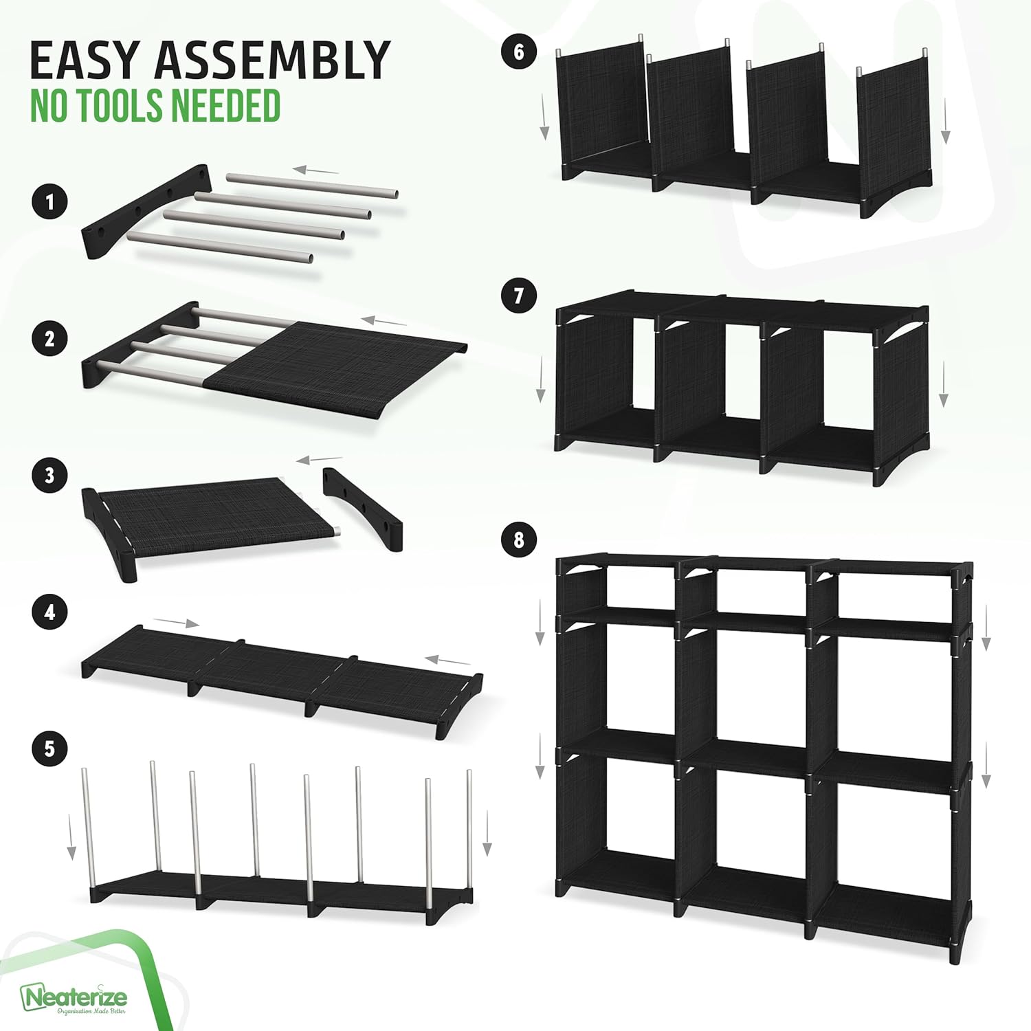 Cube Storage Organizer with Storage Bins Included - The Perfect Closet Organizers and Storage Solution. Includes 9 Storage Cubes, Great For Toy Storage, Closet Storage, Clothes Storage (Black)