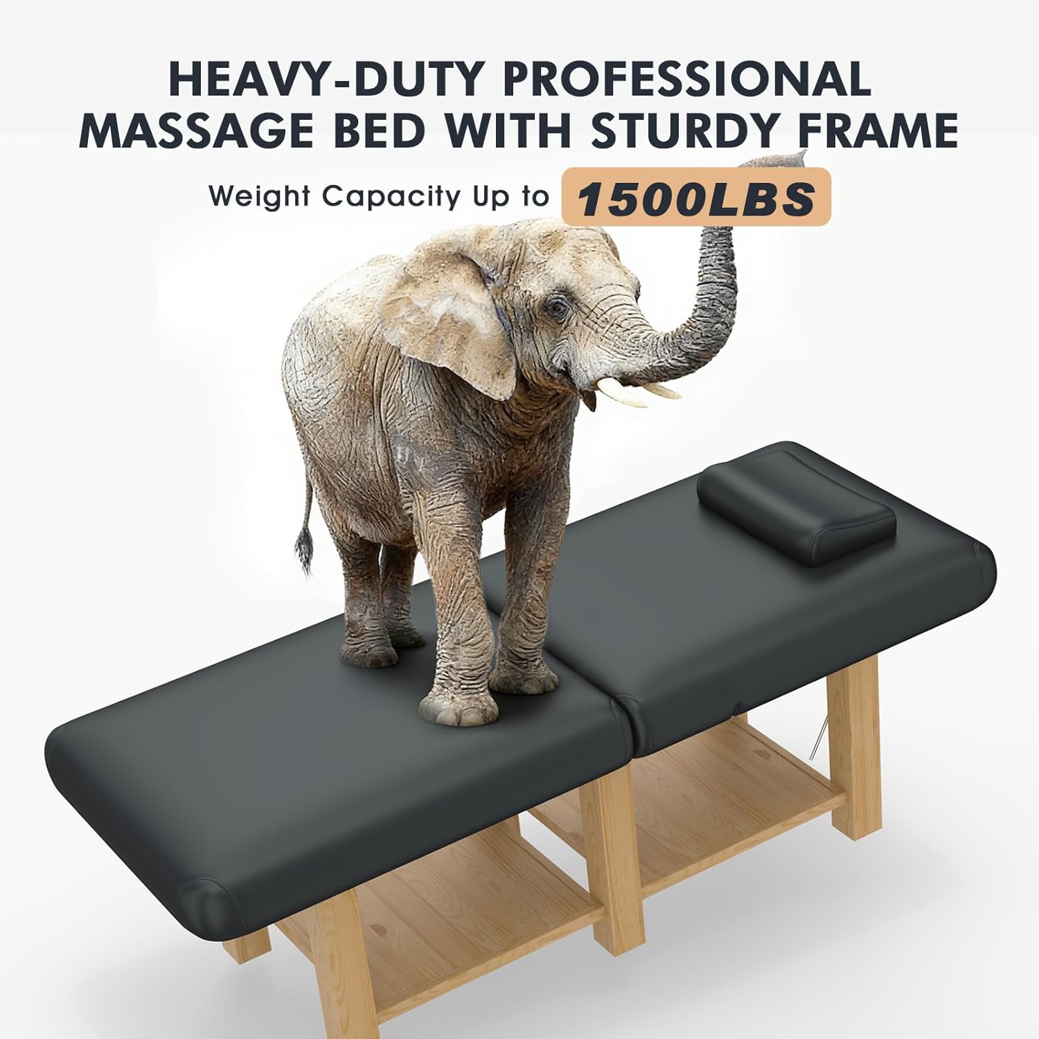 Artist hand Wood Heavy Duty Stationary Massage Table, Wide Professional Spa Facial Bed with Adjustable Backrest & Face Pillow, PU Leather Physical Therapy Tattoo Massage Table, Black