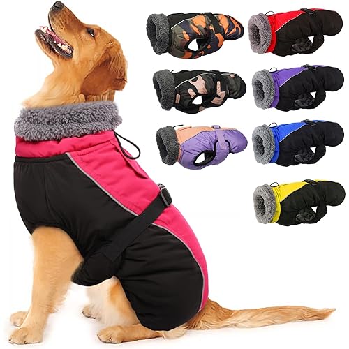IECOii Extra Warm Dog Coat Reflective Adjustable Dog Jacket Dog Winter Coat with Buckle Fleece Turtleneck Dog Jacket for Cold Weather Soft Winter Coat for Small Medium Extra Large Dogs