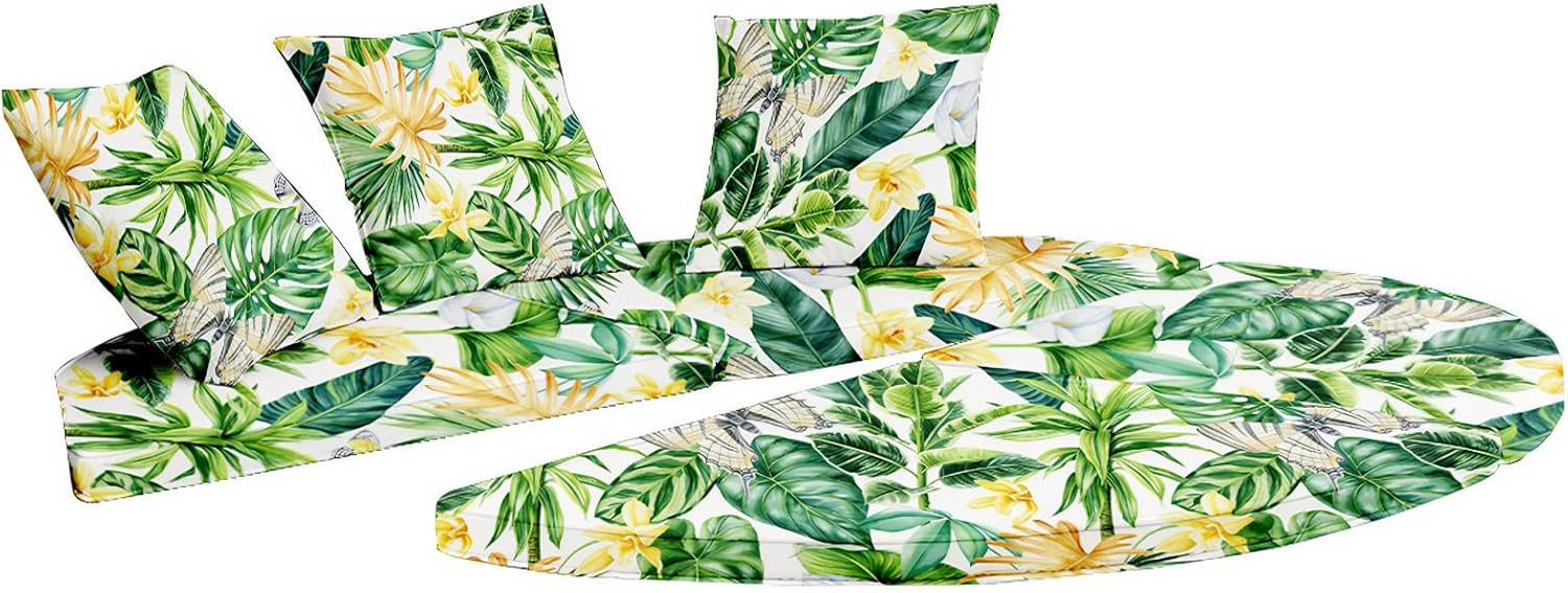 Outdoor Round Daybed Cushion Cover Replacement, 66-Inch Heavy-Duty Patio Cover Garden Furniture Cover Sun Bed Mattress Cover for Garden, Backyard, Lawn, Porch (2PCS Cushion Cover+3PCS Pillowcase)