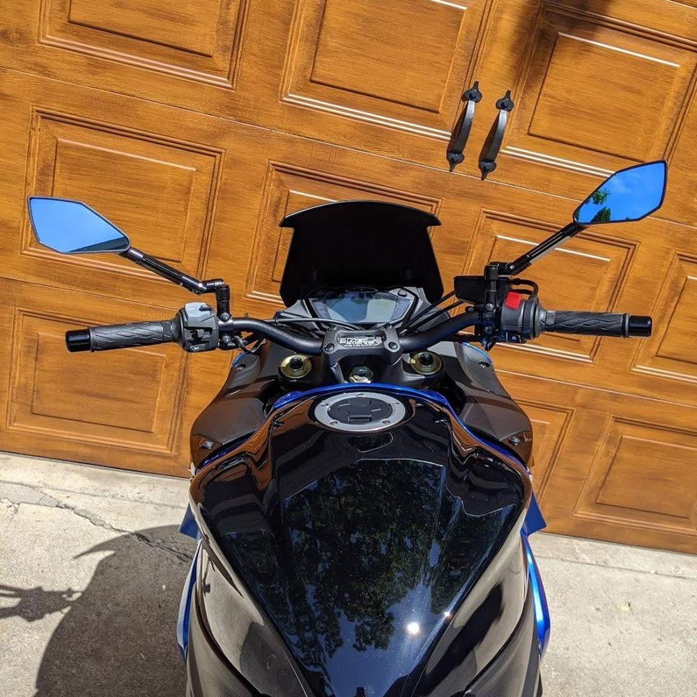 Miroirs Rétroviseurs Moto Hawk-Eye 10mm 8mm - Guidon CNC Aluminium Anti Glare Bleu