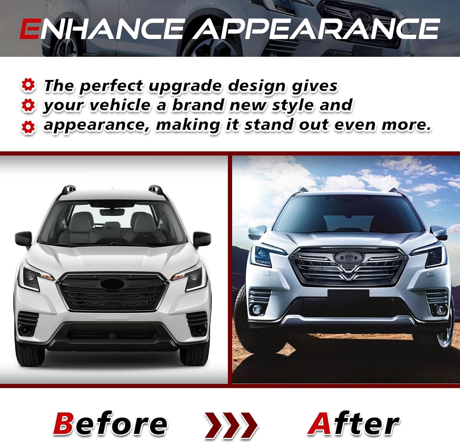 Front Bumper Grill Compatible with Subaru Forester STI Sport 2022 2023 2024 Upper Grille Gloss Black