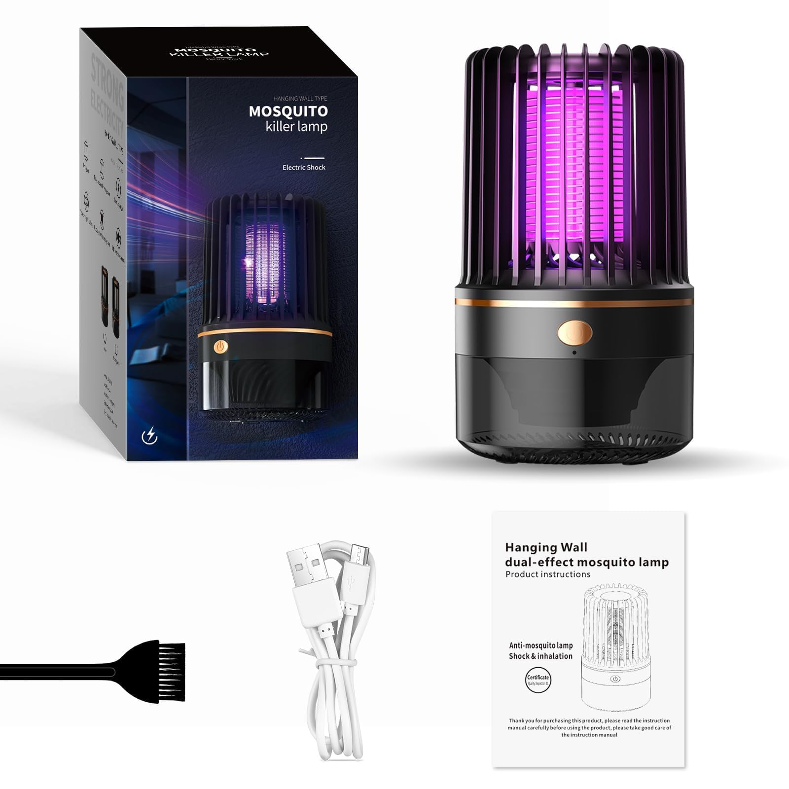 Insektenvernichter Elektrisch – 4200V Mückenlampe mit UV-Licht, USB elektrische Fliegenfalle, kompakt mit Reinigungsbürste & Aufhängehaken für Camping/Garten/Balkon/Schlafzimmer-Mückenvernichter-Lampe