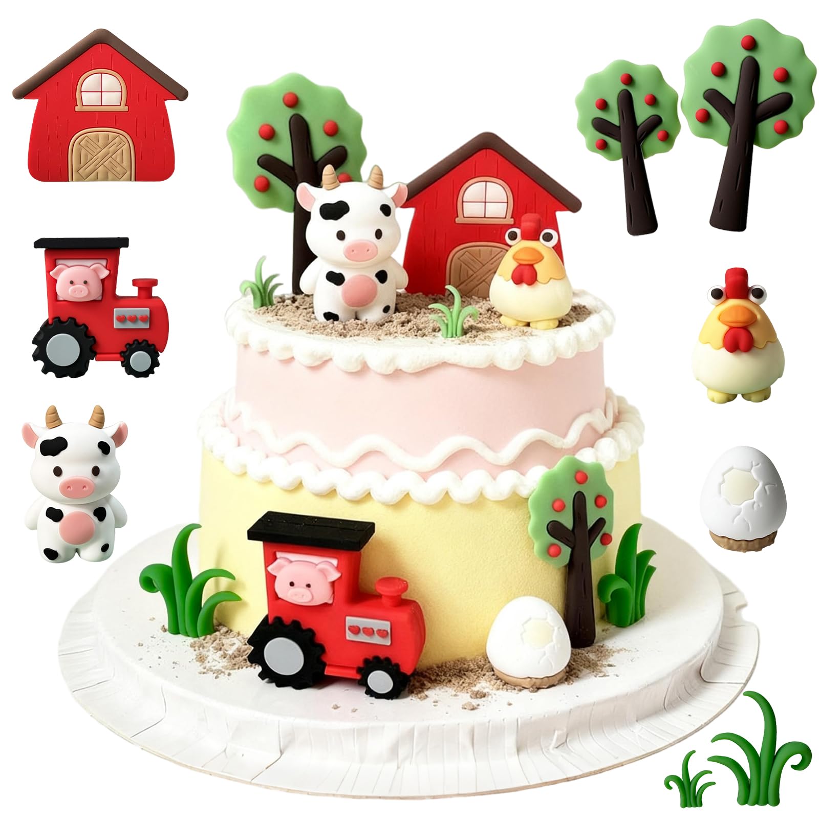 LIULINY 9 Stück Bauernhof Tortendeko, Kuh Tortendeko Bauernhof, DIY Traktor Kuchen Deko, für Baby Dusche, Kindergeburtstagstorte Partydekorationen, Dekorationen die Bauernhofparty