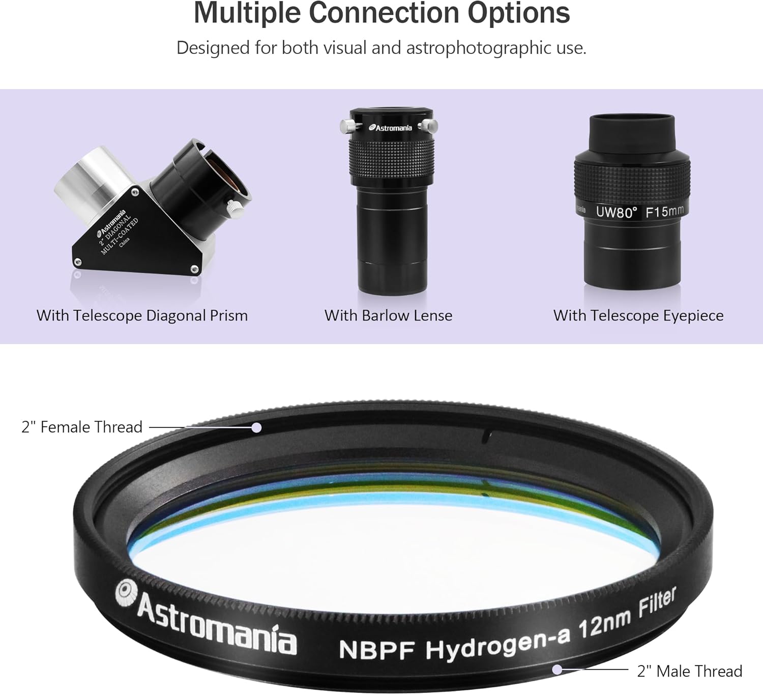 Astromania 2" Narrowband NBPF Hydrogen-a 12nm Filter - Enhances The Contrast Between Object and Sky - Allows You to Take Images Even Under Urban Skies
