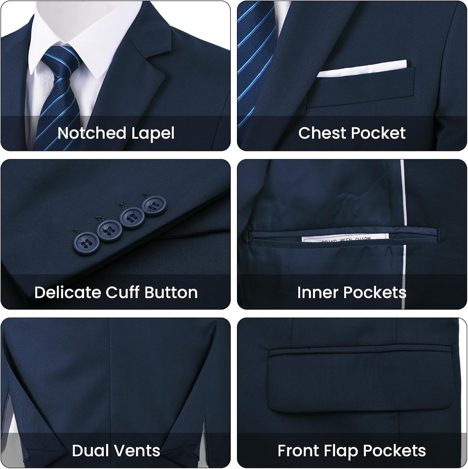 MAGE MALE Mens Two Button 3-Piece Suits Slim Fit Tuxedo Set with Blazer Jacket Vest & Pants for Wedding Prom Business - Image 5