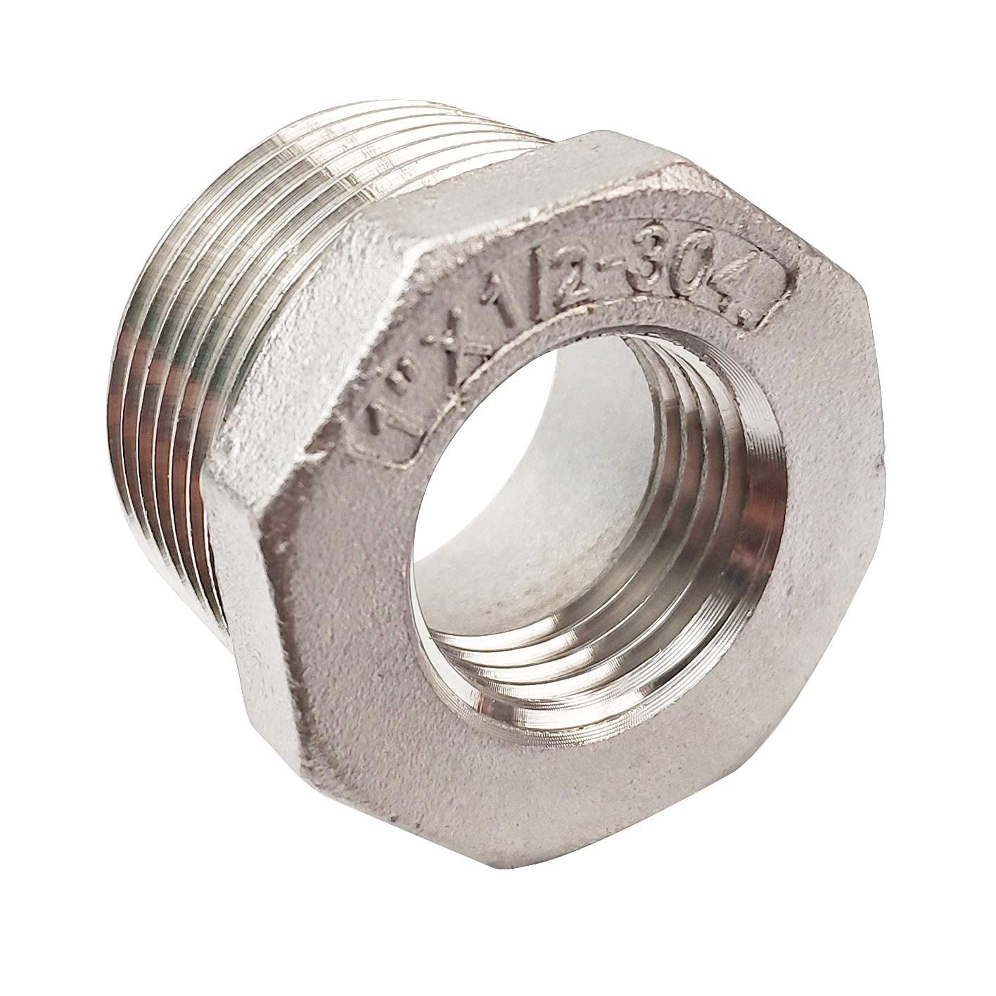 Lozome Men's Silver 1" X 1/2" Fe Thread Reducer Bushing Pipe Fitting, Adapter, Stainless Steel Ss 304 Npt Reducer Bushing Pipe Hose Fitting