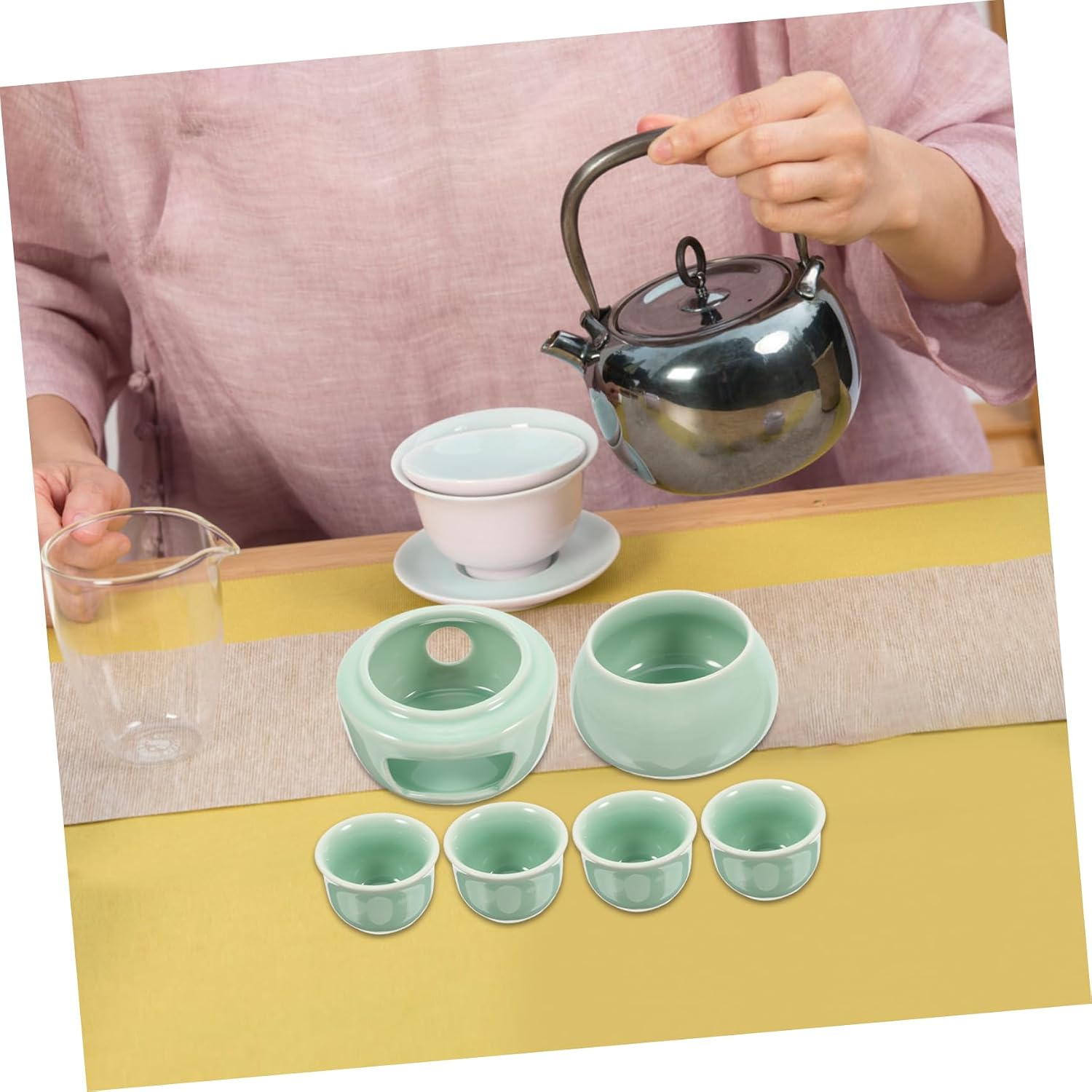 Ceramic Liquor Warm Kit Light Green Vintage Sake Serving Set