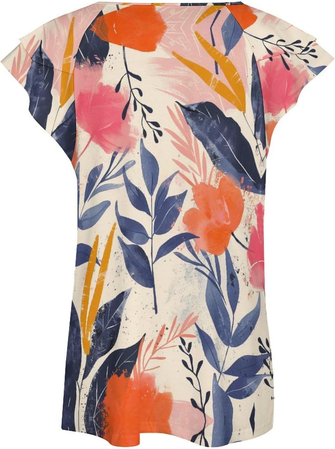 Ruffle Sleeve Tops for Women Floral Cute Fit Work Popular Tops for Women Short Sleeve V Neck Fashion T-Shirts