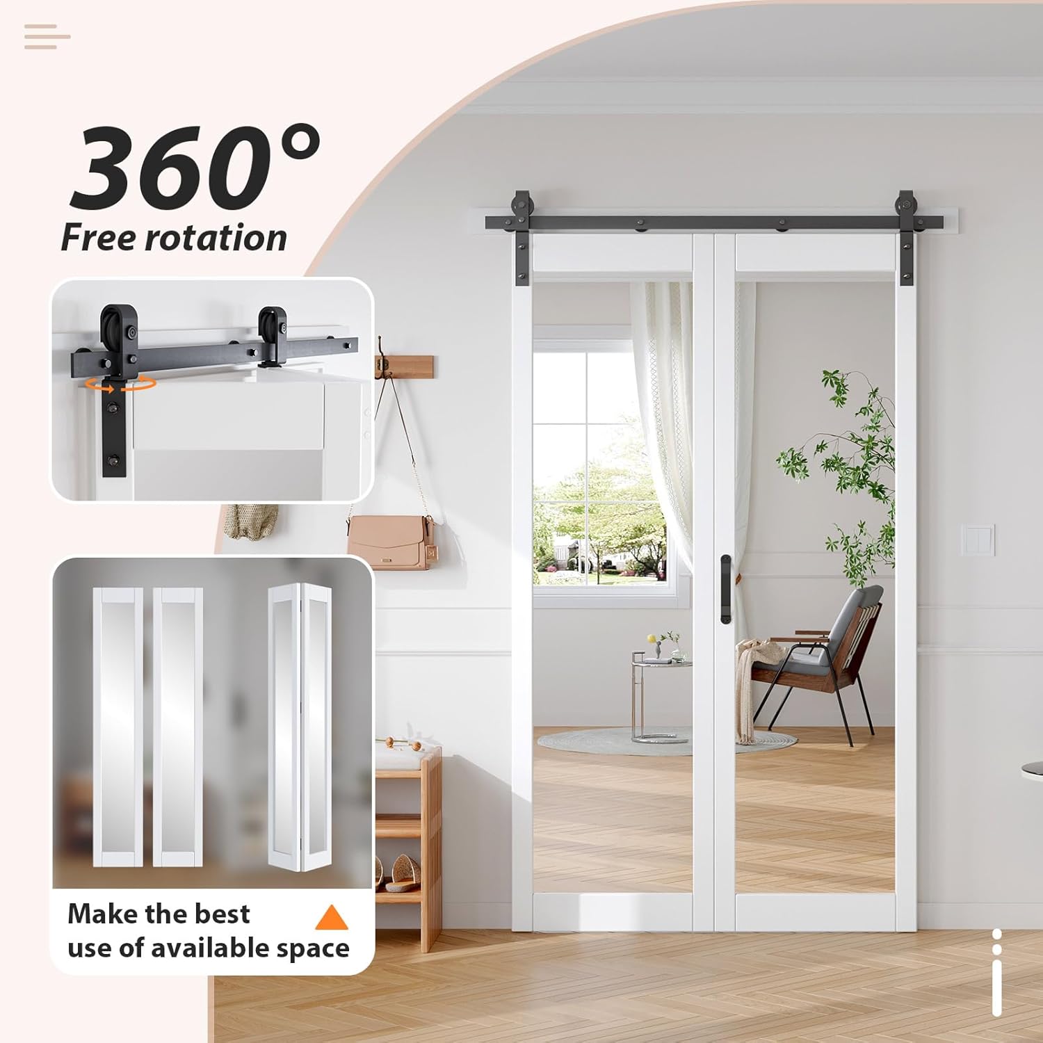 Fredbeck 96X84 Bifold Barn Door with Mirror (4 Doors 24x84),and Hardware Kit Inlcuded