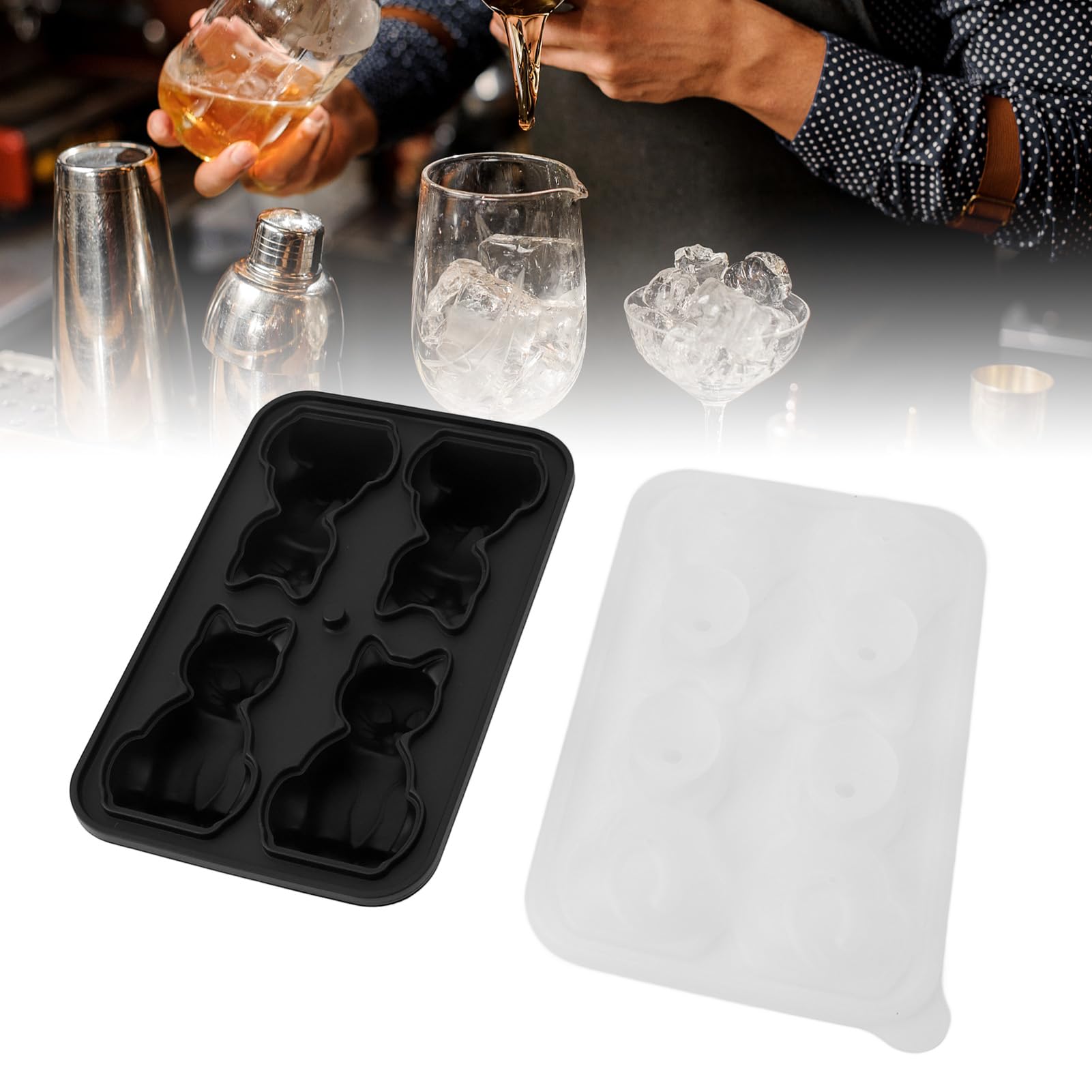 Reusable Ice Tray 3D Cat Shape Silicone Ice Cube Mold - Large Silicone ...