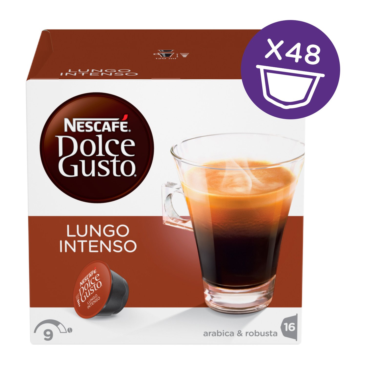 Nescafé Dolce Gusto Caffè Lungo Intenso, 48 capsule, 3 confezioni da 16