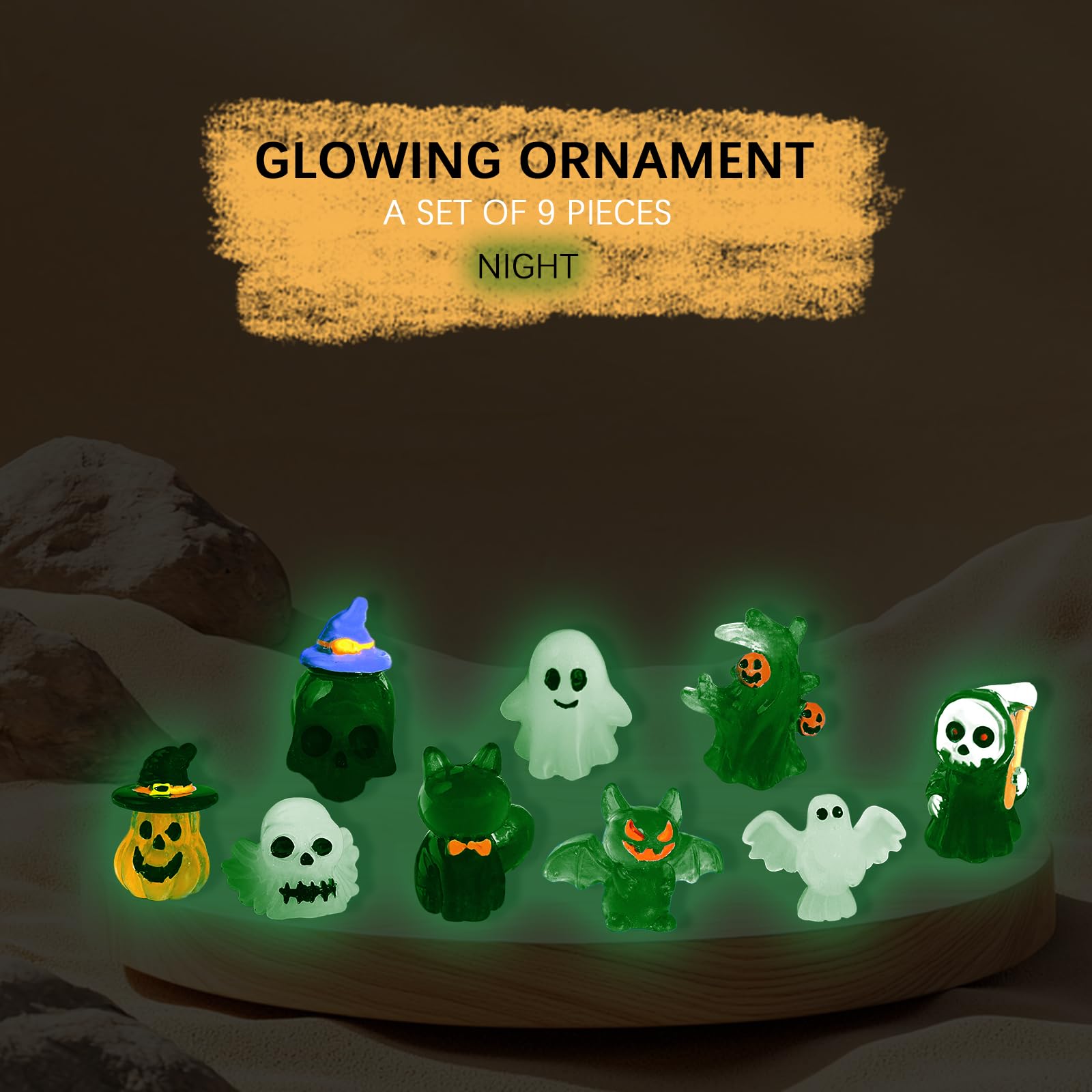 JNAWA 17Pieces Halloween Resin Luminous Ornaments Tiny Glow In The Dark Figurines Mixed Small Cute Landscape Desk Decoration for Garden Aquarium Dollhouse - Image 3