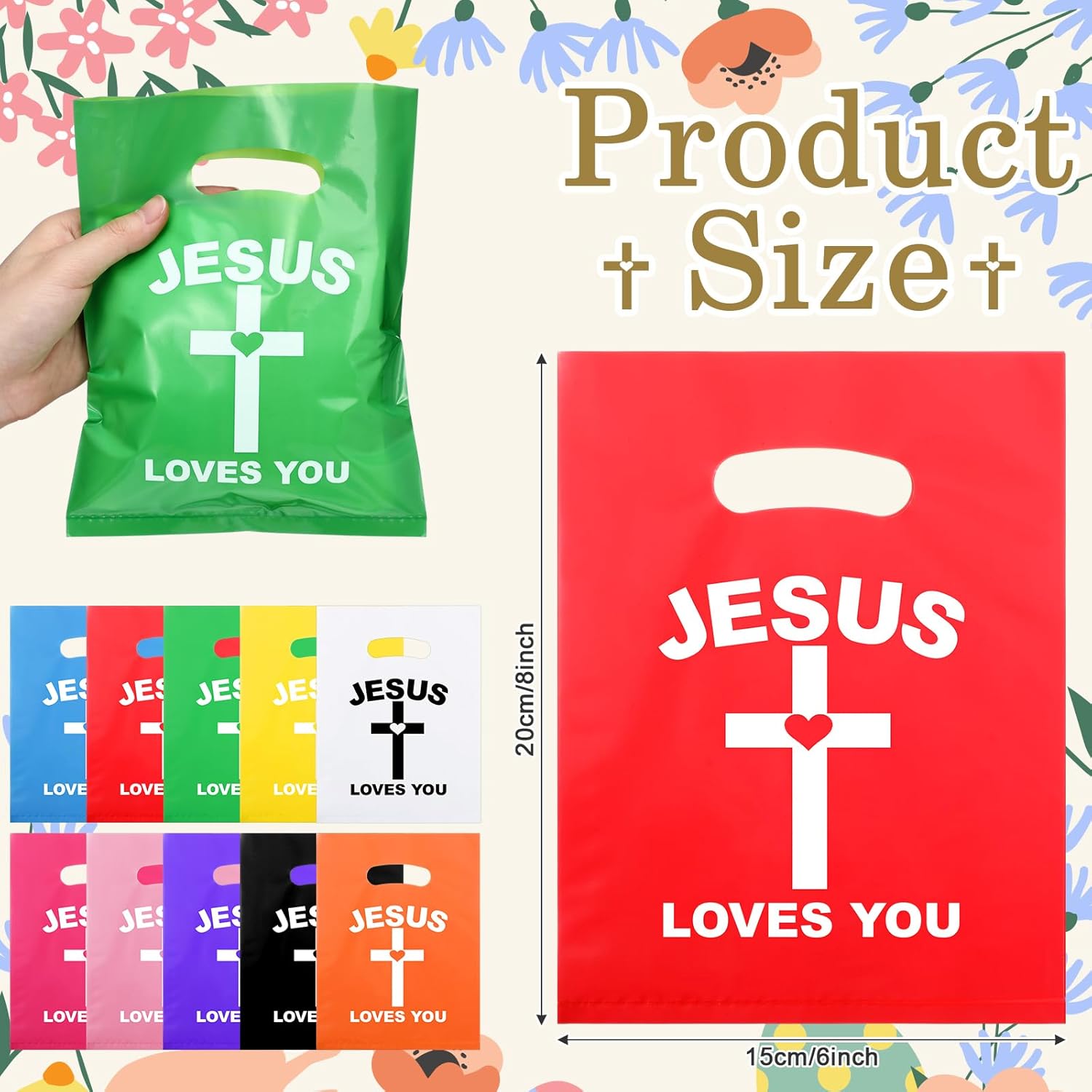 Gilprop 50 Pcs Jesus Loves You Gift Goody Bags Plastic Colorful Religious Christian Church Scripture God Bless Bible Cross Treat Candy Snack Bags for First Communion Easter Vbs Party Favor - Image 2