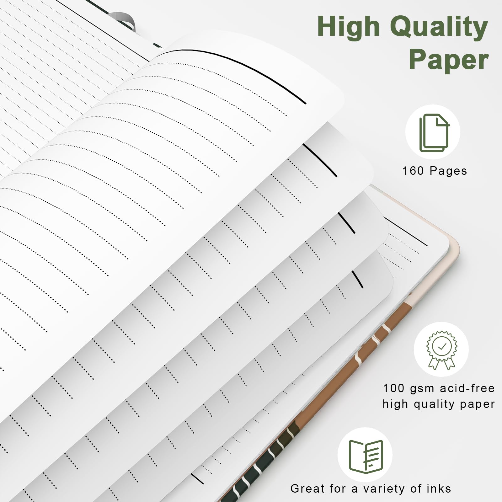 Hnogri Lined Journal Notebook, Hardcover Journal for Women 160 Pages Thick Paper, Medium 5.7 x 8.4 in - Image 3