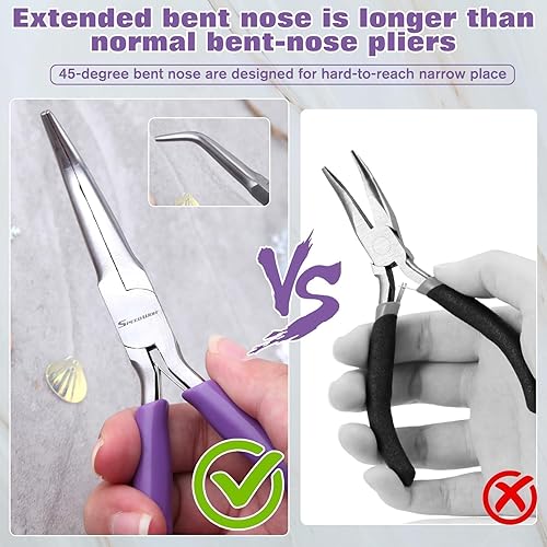 Miniatura 52 de SPEEDWOX Alicates de punta de aguja doblada con mandíbula dentada, alicates de punta larga doblados, alicates removedores de aguja, herramientas