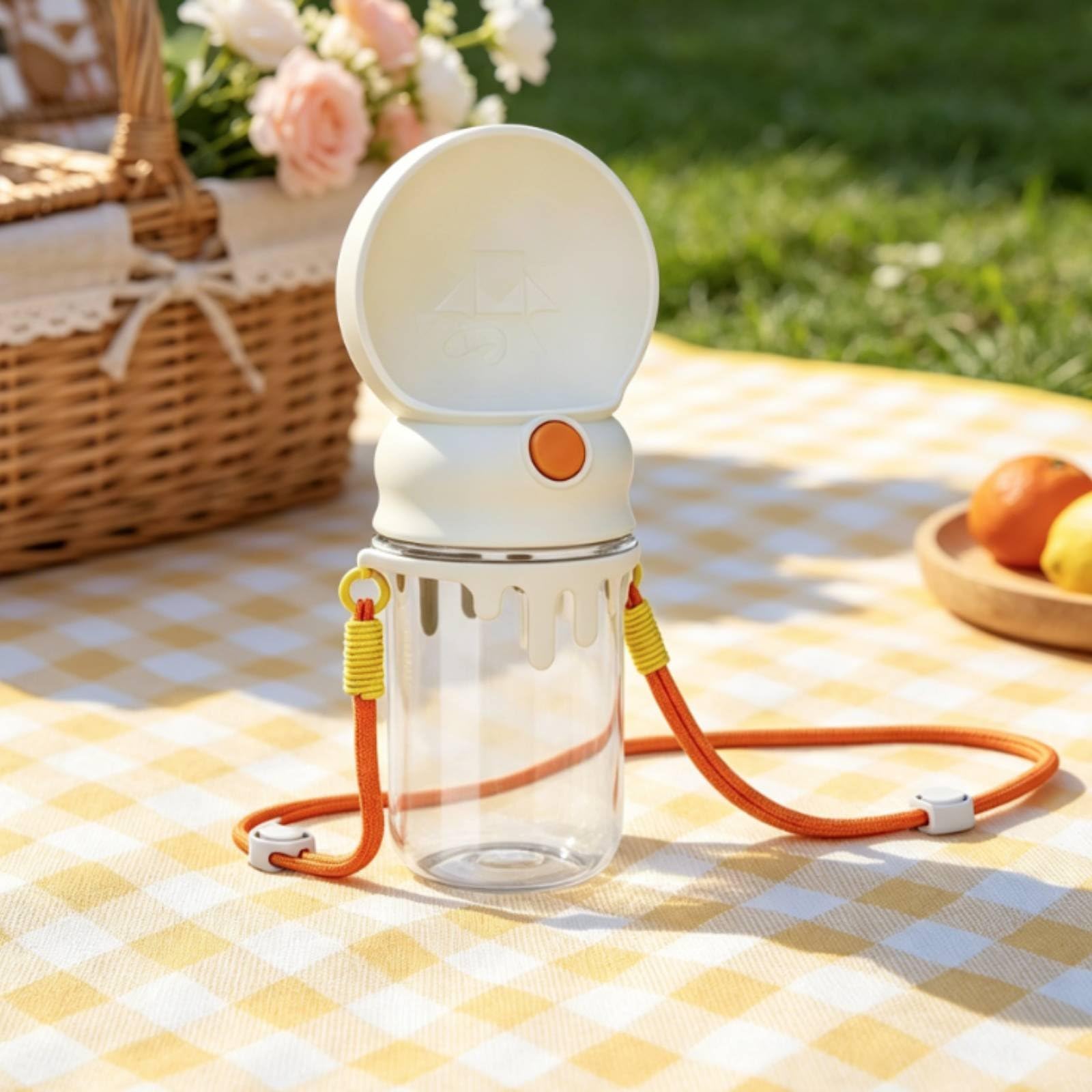 predolo Bottiglia Acqua Cane Portatile Leggera Borraccia 2 in 1 con Ciotola per All'aperto, Bianco, Con Tracolla