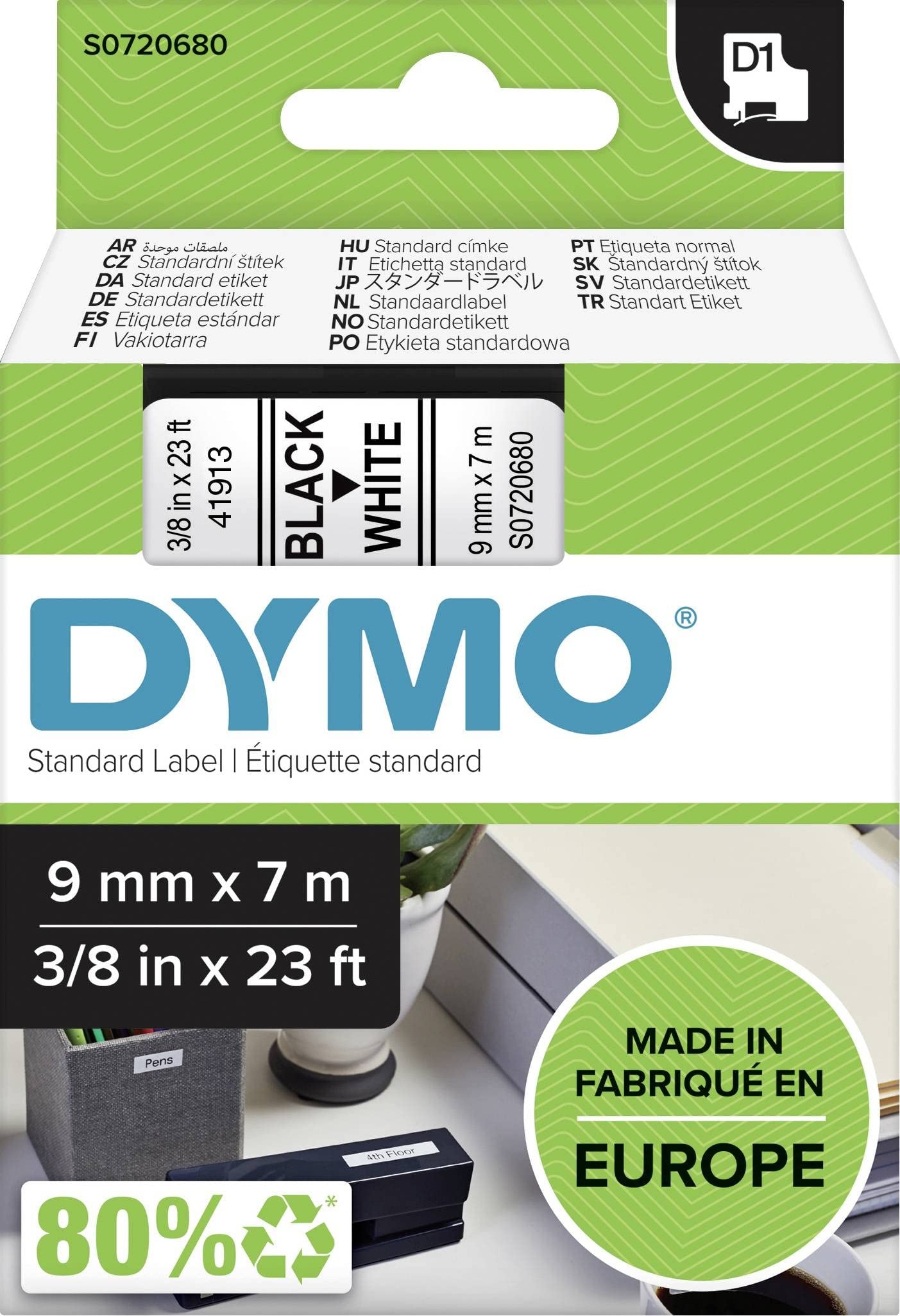 DYMO Original D1-Etiettenband | 9 mm x 7 m | schwarz auf weiß | selbstklebendes Etikettenband | für LabelManager-Beschriftungsgerät (Packung mit 2)
