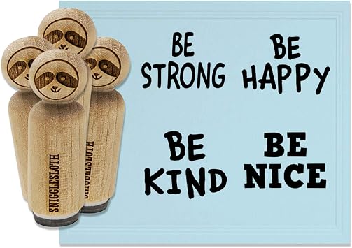 Inspirational Be Nice Kind Happy Strong Rubber Stamp Set for Stamping Crafting Planners - 1-1/4 Inch Large