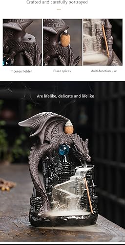 Miniatura 4 de Quemador de incienso de dragón con alas de arena morada, creativo, castillo de cerámica, reflujo, soporte de incienso de humo, decoración para