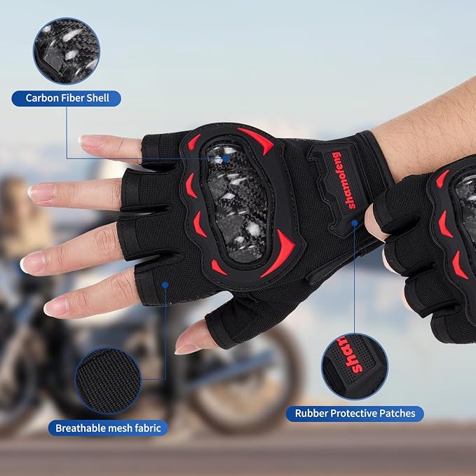 Guantes para moto sin dedos carbono y ajuste miniatura 3