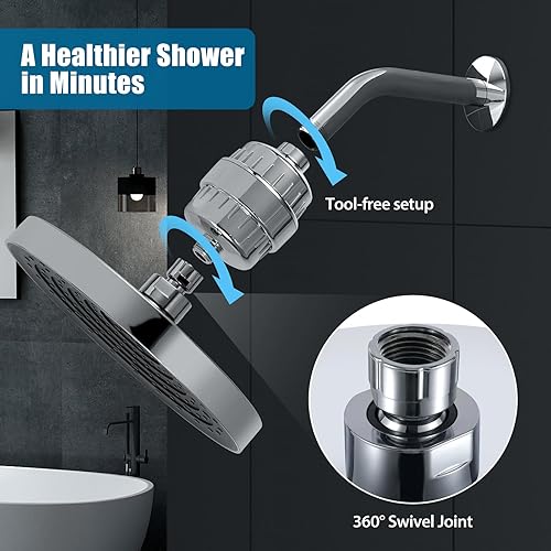 Miniatura 5 de Cabezal de ducha de alta presión de 10 pulgadas con filtros, cabezales de ducha de lluvia para eliminar el cloro, cabezal de ducha filtrado para