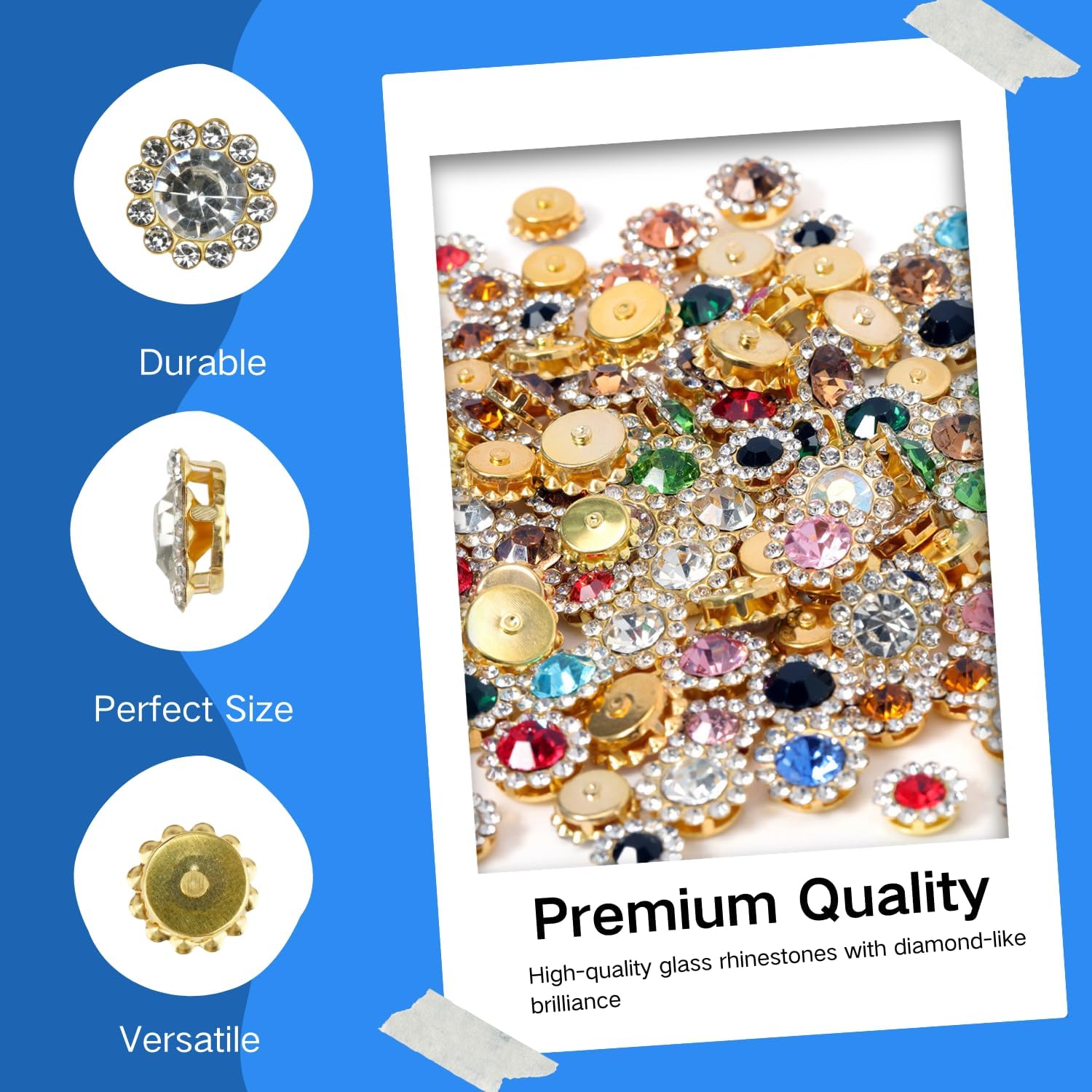 100Pcs 12MM Rhinestones for Crafting Crystal Rhinestone for Crafts Bulk Metal Flat Back Clothes Rhinestones for Bedazzling (Assorted) - Image 2