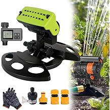 16-Nozzle Oscillating Sprinkler with Dual-Zone Sprinkler Water Timer, Adjustable Water Sprinklers for Lawn Yard Garden, Heavy Duty Automatic Irrigation System Green with Water Timer