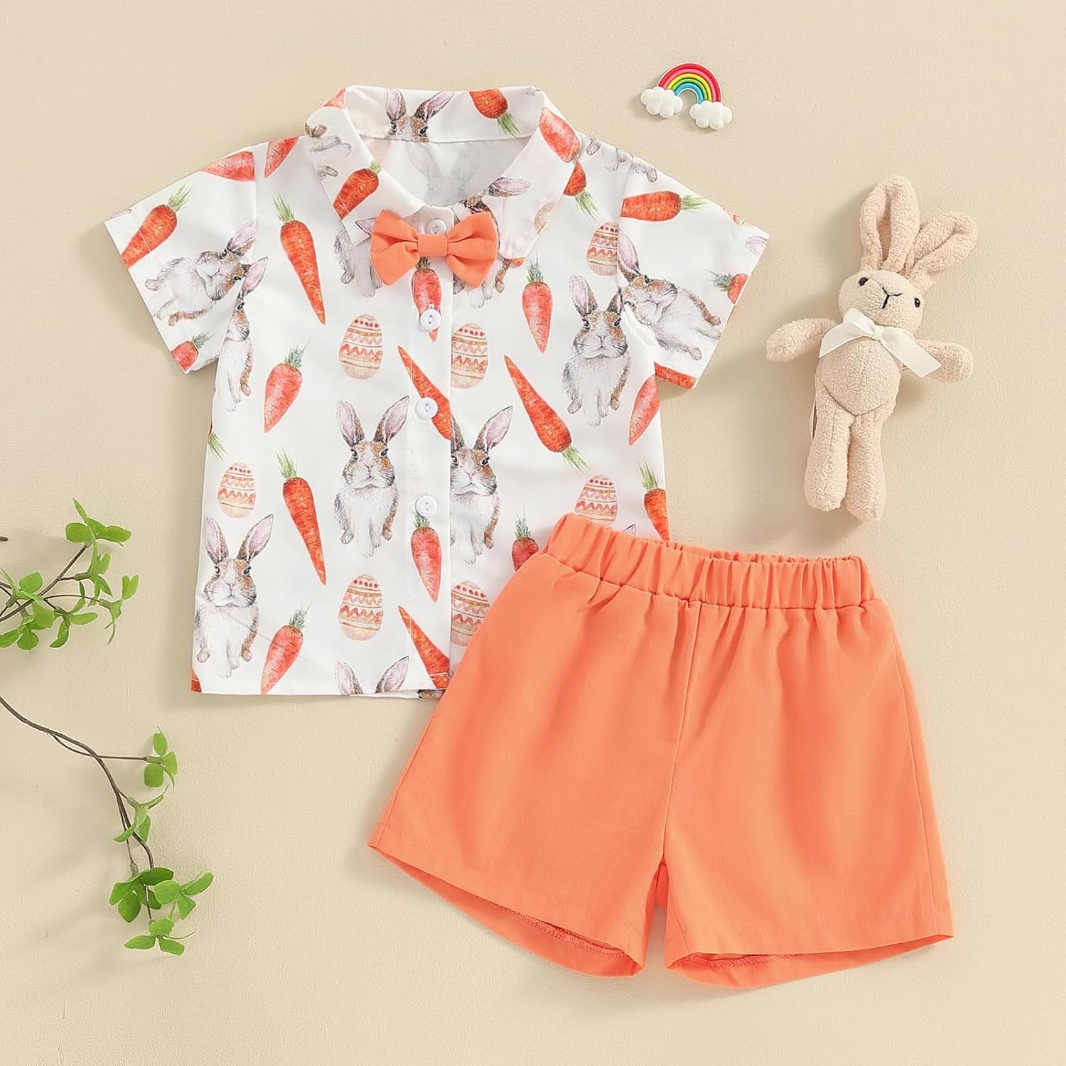 Gaono Toddler Baby Boy Summer Clothes Set Easter Bunny Short Sleeve Button Down Shirt And Shorts Gentleman Suit Outfits