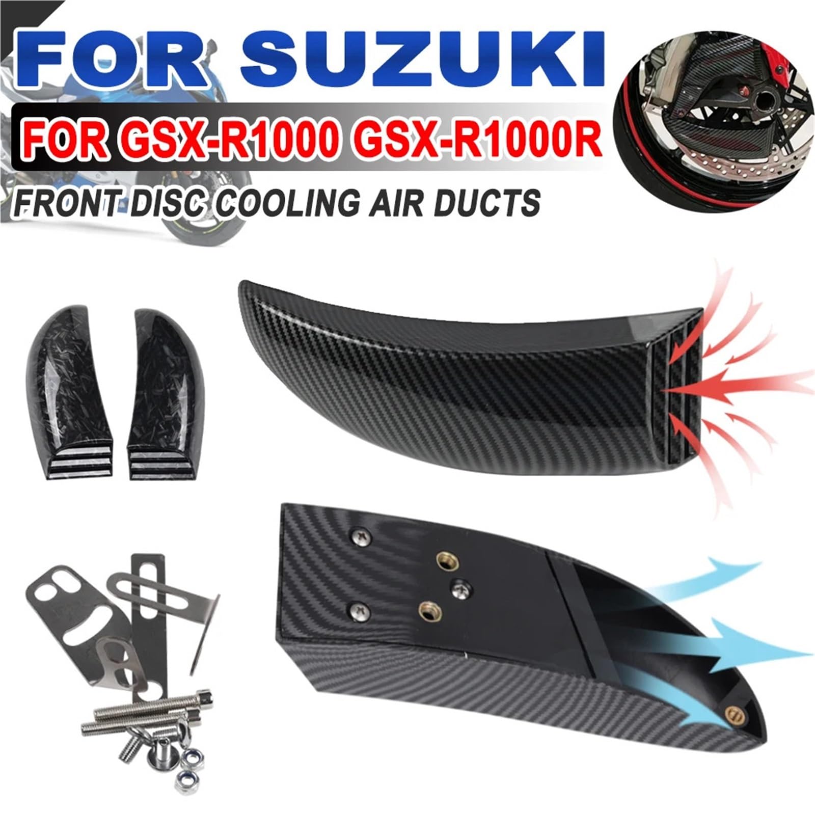 Refrigeración de Pinza de Freno Kit de Enfriador de Pinza de Freno para conductos de Aire de refrigeración de Disco Delantero de Motocicleta para Suzuki GSXR 1000 GSX-R 1000R(B 1 Set)