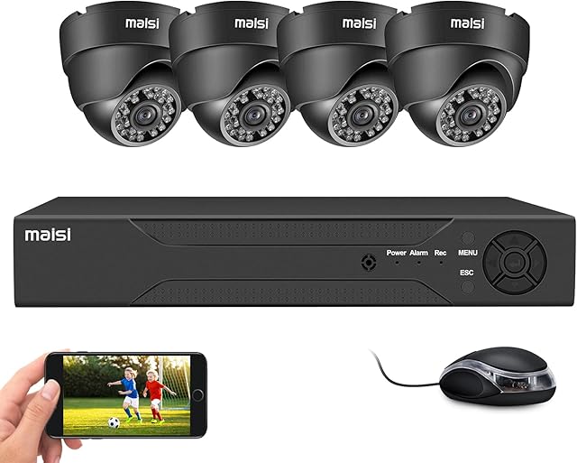 maisi 1080P 8 Channel DVR Recorder CCTV Security Camera System, 4x 2MP Dome Cameras, Night Vision, Easy Remote Access, Smart Motion Detection, NO Hard Drive, Indoor Use Only