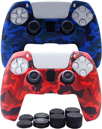 PS5 - Cover in silicone per controller PS5 DualSense, copertura antiscivolo  per controller PlayStation 5 – 2 skin con 8 tappi per il pollice, colore:  Blu e Rosso : Amazon.it: Videogiochi