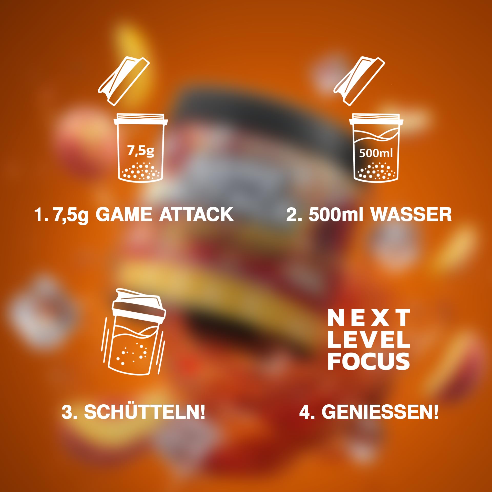 GAME ATTACK Gaming Booster - Ice Tea Peach - 300 g (40 Portionen) - Energy Drink Pulver für Fokus & Energie - 17 kcal/Portion - 18 Zutaten - geprüfte Qualität - Made in Germany