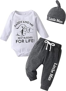 Newborn Infant Baby Boys Clothes Little Man Print Long Sleeve Romper Bodysuit Pants Hat 3 PCS Outfit Set