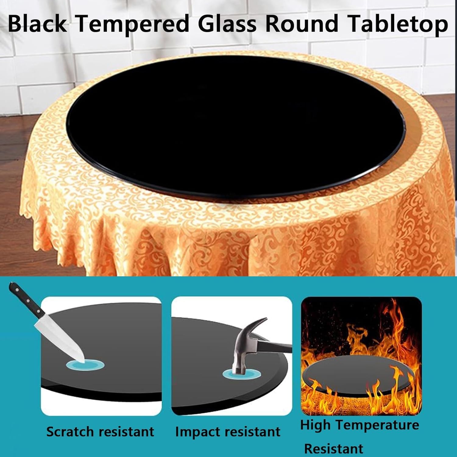 Black Glass Table Top Ø38cm•100cm, Round Glass Top, Tempered Glass, Plate Glass, Replacement Table Top, Flat Circular Sheet Ideal for Patio, Dining, Coffee, Side Table(Size:68CM(27INCH))