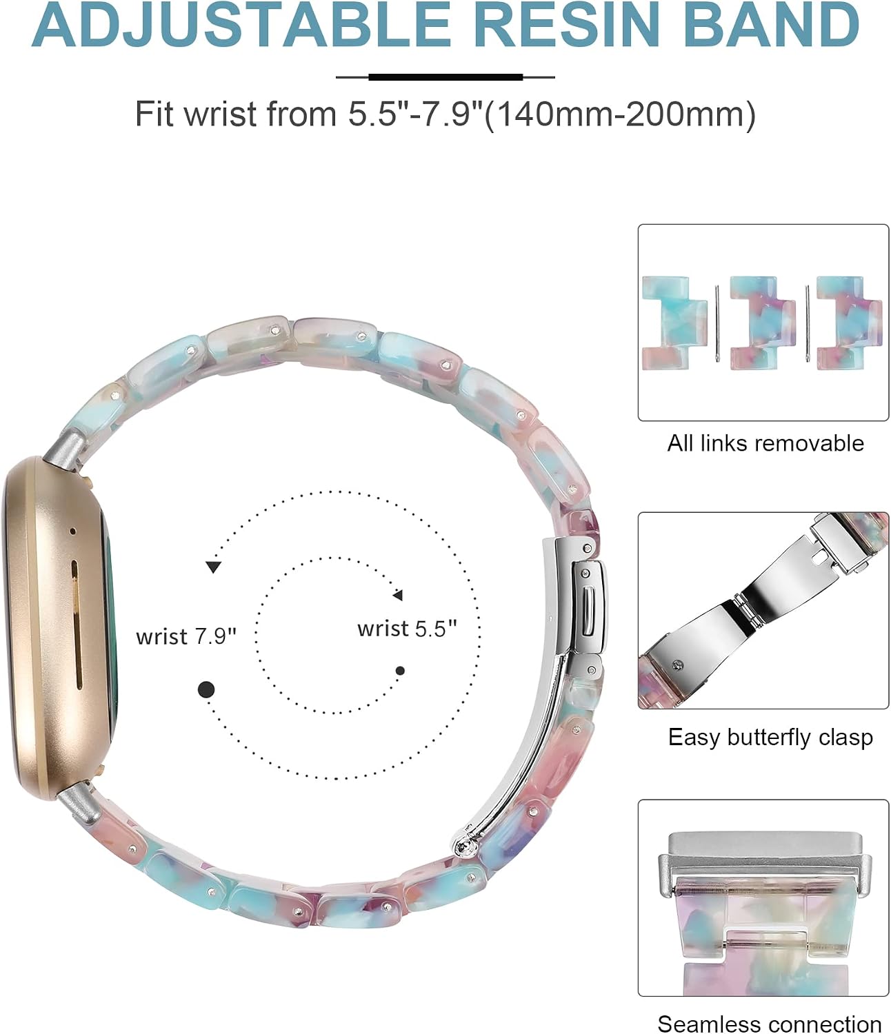 Wearlizer Resin Band Compatible with Fitbit Versa 4 3/Sense 2/Sense Bands image 3