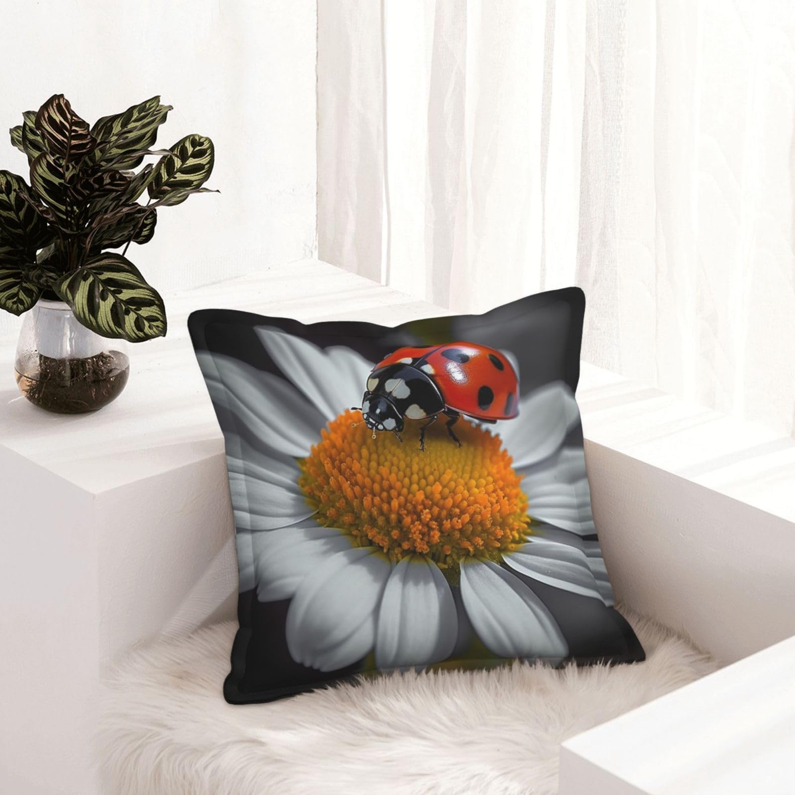 Housse de coussin similicuir moderne motif marguerite pour canapé et lit