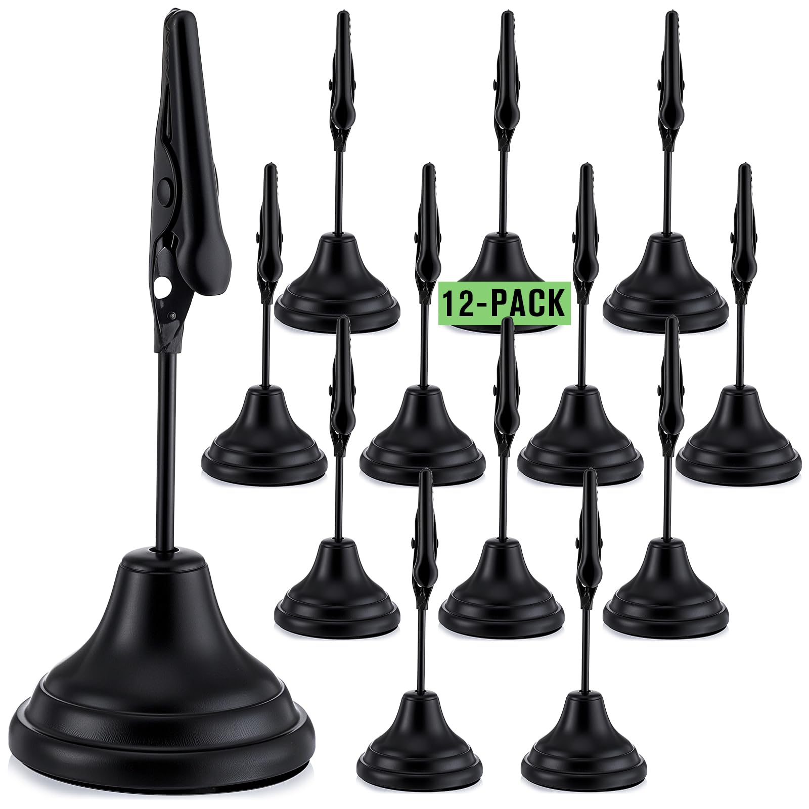 Skyygemm 12 soportes para números de mesa de 3 pulgadas con clip de cocodrilo, soportes de metal para tarjetas de mesa, soportes para números de mesa, soportes para letreros de mesa para fotos,