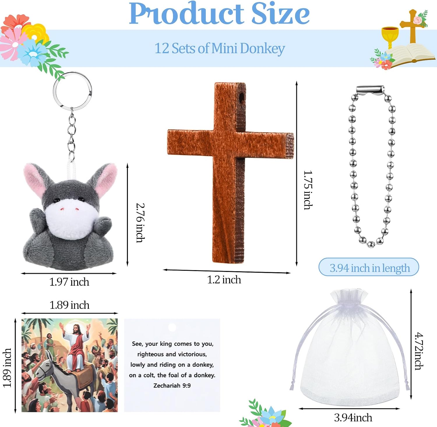Silipull 24 Sets of Mini Donkey Plush Religious Nativity Stuffed Animal Jesus Christian Gifts Donkey Keychain for Christening Easter