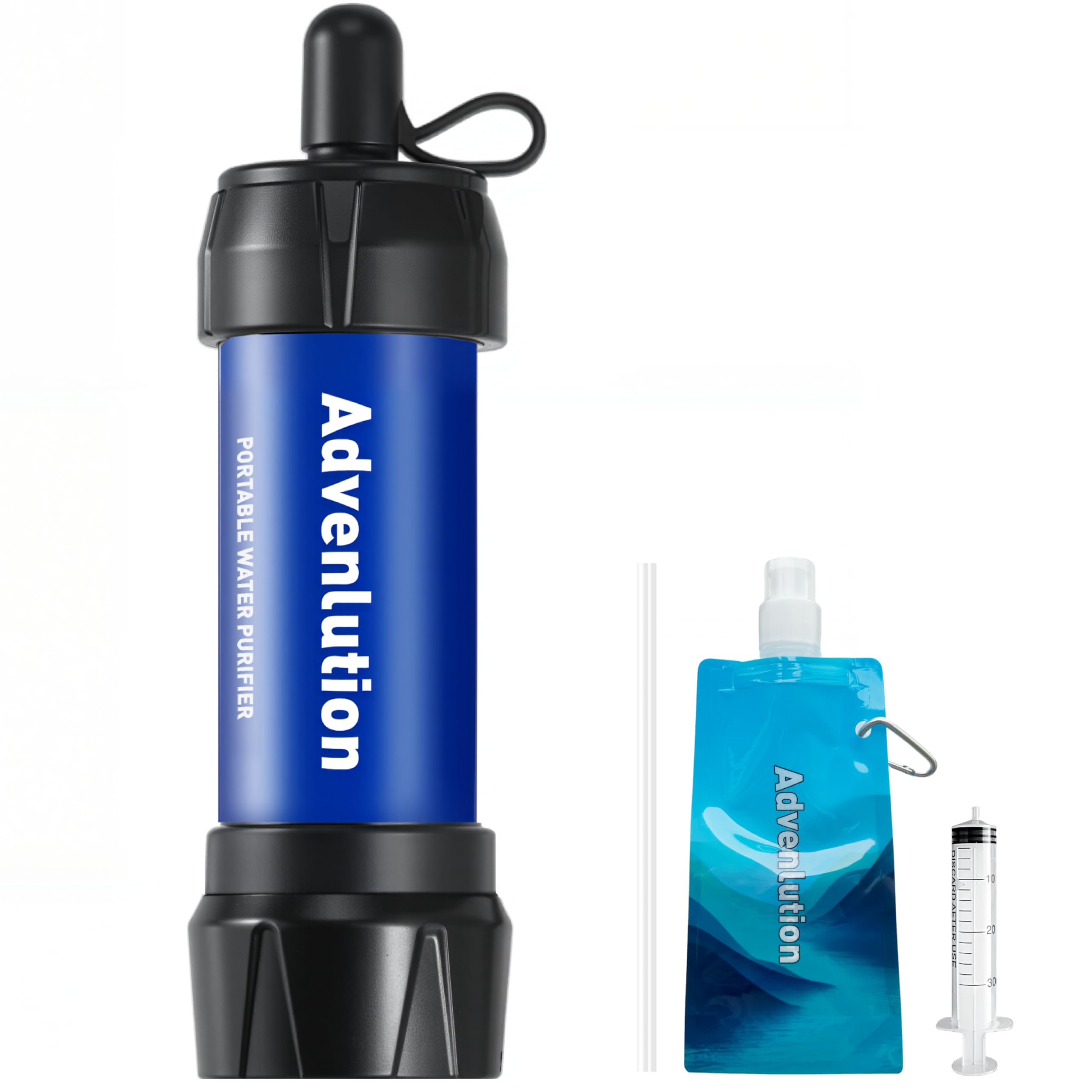 Advenlution Water Filter Straw 0.01 Micron Personal Survival Filtration for Camping Hiking Backpacking Travel Emergency, with Pouch Extension Straw & Plunger, Fits UK Bottles — image 1