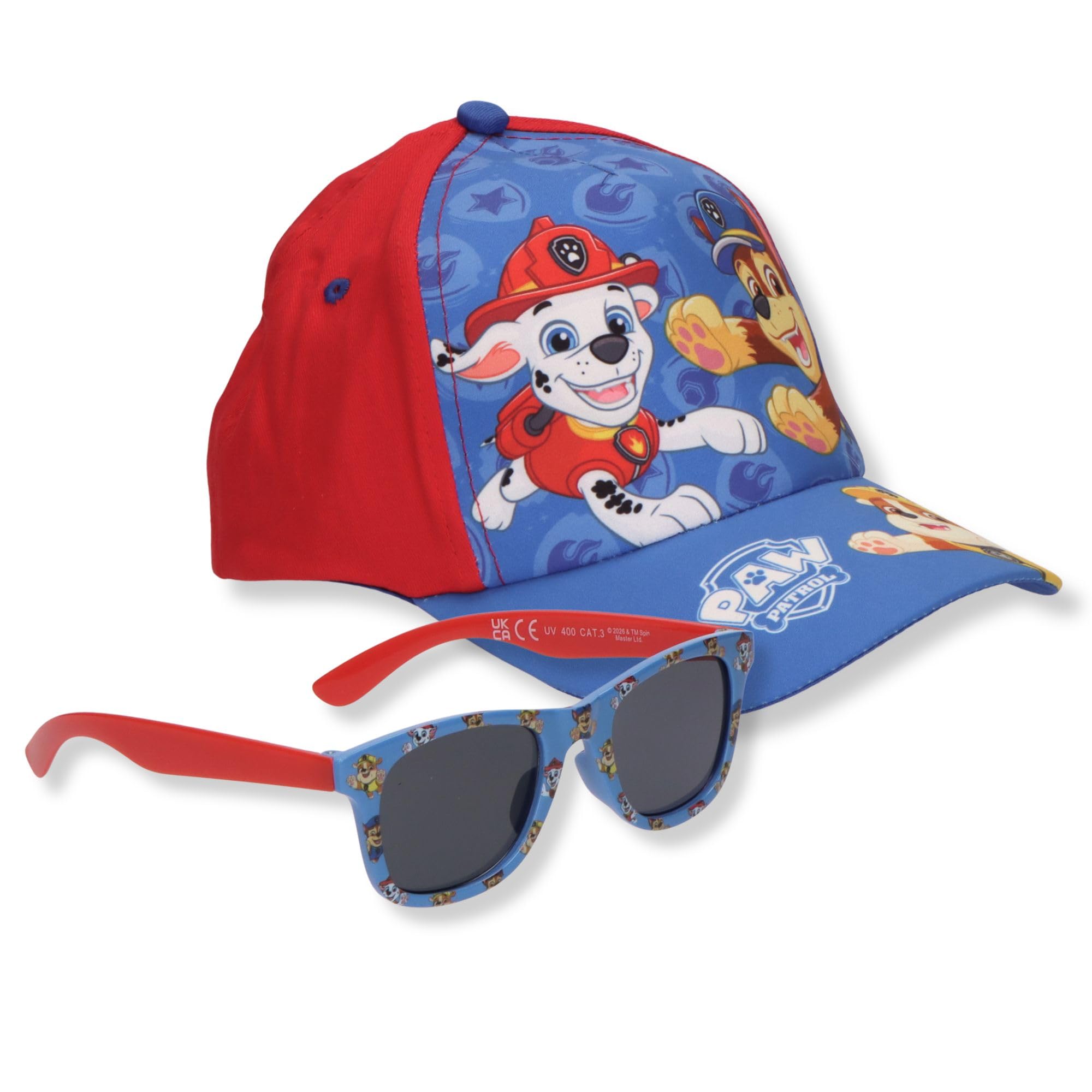 Paw Patrol Boys UV Protection Sun Cap Hat and Sunglasses Matching Set for Holidays, Travel, Summer, Beach, Park Blue
