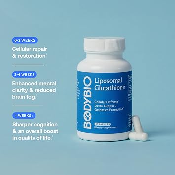 BodyBio Liposomal Glutathione - Master Antioxidant for Cellular Protection, Advanced Liposomal Absorption for Detox & Toxin Removal 60 Capsules