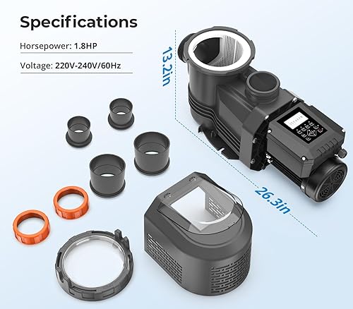 Miniatura 3 de Bomba de piscina de velocidad variable, 1.8HP, 220V-240V, bomba de piscina enterrada, bomba de piscina de alto flujo 9114 GPH autocebante eficiente