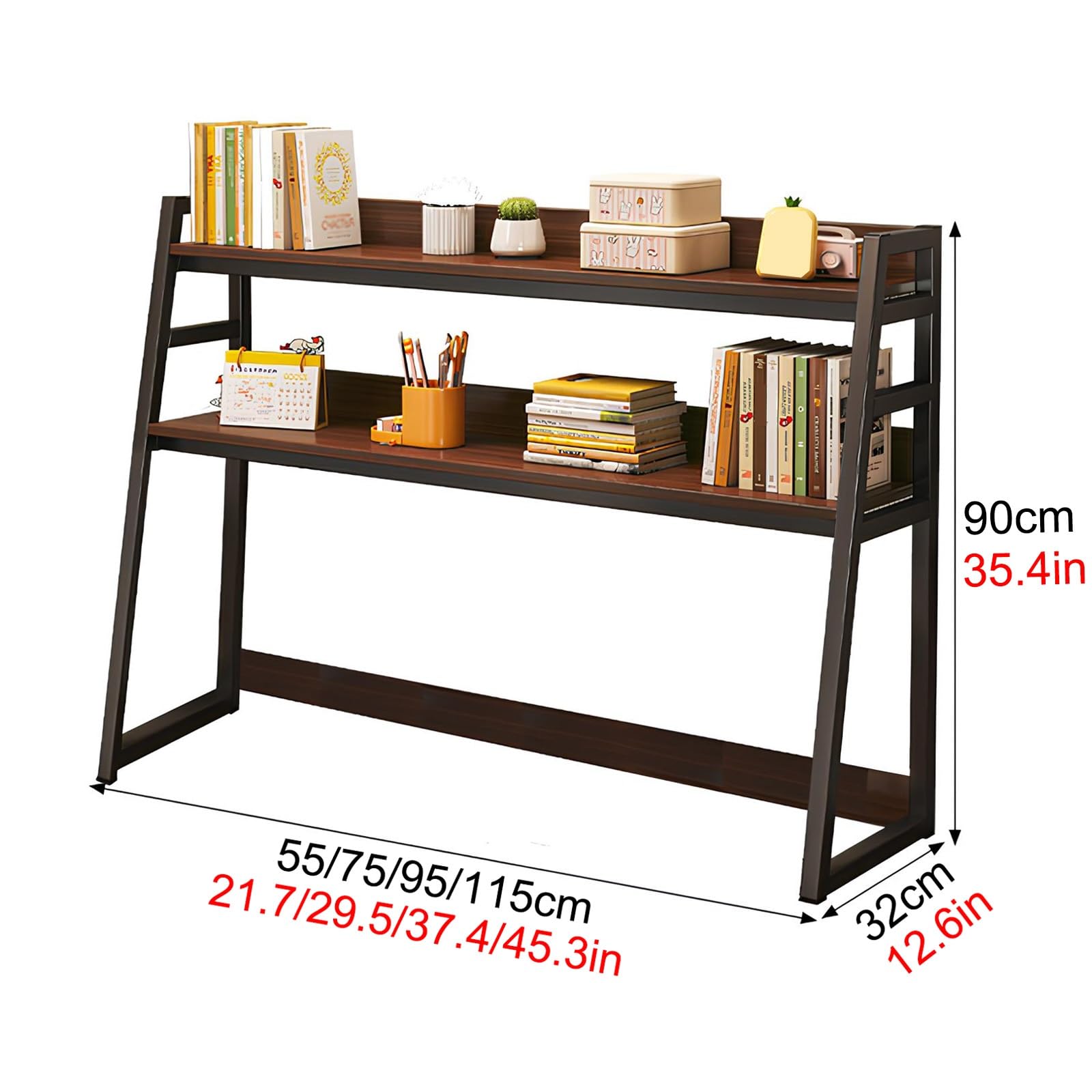 Dębowe 2-poziomowe organizery do półek na biurko, tylko u góry, akademik, biuro, sypialnia (95 x 32 x 90 cm)