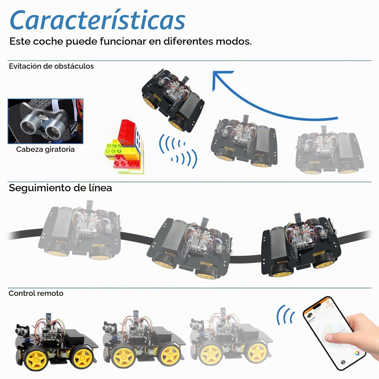 Freenove 4WD Car Kit with Remote (Compatible with Arduino IDE), Line Tracking, Obstacle Avoidance, Ultrasonic Sensor, Wireless Control Motor Servo